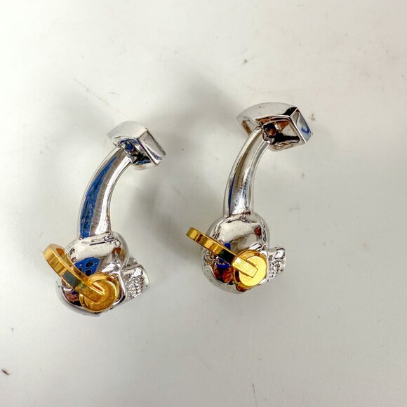 Tateossian London DJ Silver Tone Cufflinks Gold Earphones - Picture 5 of 5